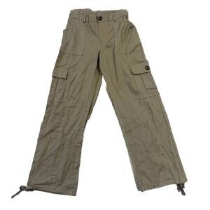 Lolocci Cargo Pants Womes Medium Green Pockets Waistband Straight Leg Preppy